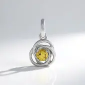 Cavill - Zilveren Hanger Geplatineerd - 0,76 ct Gele Beril Rond 6 mm - Luxe Spiraalvormig Design - 925 Sterling Zilver