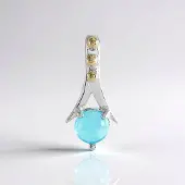 Cavill - Blauwe Ethiopische Opaal Hanger - 925 Sterling Zilver met 14K Goudgranulatie - 0,275 ct Ronde Cabochon - Elegant Zilveren Sieraad 17x8 mm