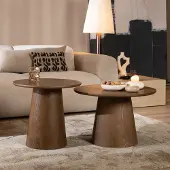 Bronx Salontafels Ash set van 2 Ø50 en Ø62 cm rustiek eiken - Salontafel rond