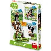 Dino Bikes DINO Baby-puzzel: Mollenfiguur in het gras, 3-in-1 (3, 4 of 5 stukjes)