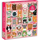 Galison , vierkantig puzzel, katten in kerstsfeer, 500 stukjes