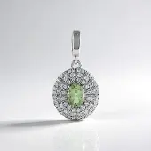 Cavill - Ovale Merelani Munt Granaat Hanger 0,8ct - 925 Sterling Zilver Platinaverzilverd - Groene Edelsteen met Zirkonia 27x14mm