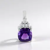 Cavill - Zilveren Hanger 925 Sterling - Zambia Amethist 1,144 ct - 3 Cambodjaanse Zirconiën - Platina Geplateerd - Elegant Antiek Kussen 15x7 mm