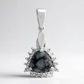 Cavill - Zilveren hanger 925 Sterling - 1,54 ct sneeuwvlokken obsidiaan triljant - 15 witte topazen totaal 1,803 ct - Elegante druppelvorm