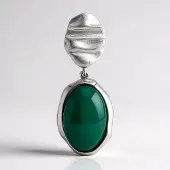 Cavill - Zilveren hanger met groene onyx 5,235 ct - 925 Sterling zilver geplatineerd - Ovale cabochon 29x12 mm - Modern elegant dames sieraad