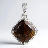Cavill - Zilveren hanger - 925 Sterling zilver - 4,84 ct dinosaurus kwarts antiek kussenslijpsel - witte topaas pavé - vintage stijl