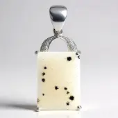 Cavill - Zilveren Hanger met Glitter Agaat 13,06 ct en Witte Topaas Pave - 925 Sterling Zilver - Vintage Elegante Dames Sieraden - 35x15 mm
