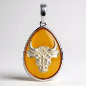 Cavill - 925 Sterling Zilveren Hanger met 3,25 ct Baltische Barnsteen - Handgemaakt Druppel - Stier Sterrenbeeld - Elegant & Uniek