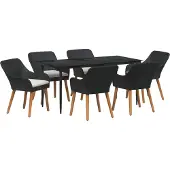 vidaXL Tuin Eettafel Set 7 st Zwart poly rattan