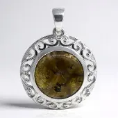 Cavill - Labradoriet hanger 925 Sterling zilver - 8,45 ct natuurlijke Madagaskar edelsteen - filigraan bezel ronde cabochon 16 mm elegant zilver