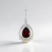 Cavill - Hanger Zilver en 14K Geelgoud - Mozambique Granaat 1,04 ct Druppel 925 Sterling - Luxe Granulering en Zirkoon Rond 0,02 ct - Elegant Sieraad