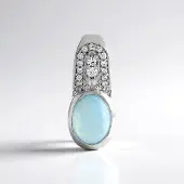 Cavill - Zilveren Hanger - 925 Sterling Zilver Geplatineerd - Ovale Aquamarijn 1,226 ct - Blauwe Cabochon - Tanzania Zirconia 1,624 ct