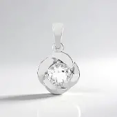 Cavill - Hanger Zilver 925 Sterling met Witte Topaas 0,938 ct Rond Geplatineerd Bloemig Elegant Design 19x12 mm