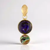 Cavill - Zilveren hanger verguld - 6 ct Ammoliet ronde cabochon en Abalone schelp - 925 Sterling zilver - Kleurrijk exclusief dames sieraad