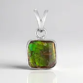 Cavill - Zilveren Hanger - 925 Sterling Zilver Gerhodineerd - Ammoliet 3,65 ct Antiek Kussen Cabochon - Groen Bruin Kleurenpracht - Uniek Sieraad