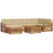 vidaXL Buiten bank set 7 st Natuurlijk en Beige