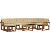 vidaXL Buiten bank set 9 st Natuurlijk en Beige