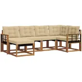 vidaXL Buiten bank set 6 st Natuurlijk en Beige