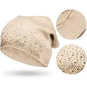 Peterson - Beanie met Kristallen - Beige - Slouchy - Zachte Stof