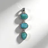 Cavill - Zilveren Larimar Hanger 7 5 ct - 925 Sterling Zilver Gerhodineerd - Peervormige en Ovale Cabochon - Blauw Edelsteen Sieraad Elegant