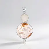 Cavill - Zilveren Hanger 925 Sterling Zilver - Druzische Agaat 29,73 ct & Witte Topaas - Bali Barong Design - Ronde Cabochon - Gerhodineerd