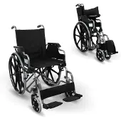 Mobiclinic , inklapbare rolstoel, Giralda, rolstoel voor senioren en mensen met een beperking, verstelbare armleuningen en afneembare voetsteunen, zwart, zitbreedte 46 cm