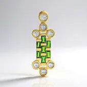 Cavill - Elegante Hanger - 925 Sterling Zilver Verguld - Russische Diopsied 0,78ct & Cambodjaanse Zirkonen 1,02ct - Achthoekig Bezel