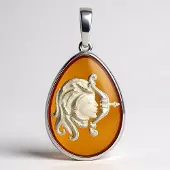 Cavill - Zilveren Hanger met 3,25 ct Baltische Barnsteen - 925 Sterling Zilver - Peervormige Oranje Cabochon - Boogschutter Sieraad