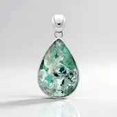 Cavill - Zilveren Hanger - 925 Sterling Zilver Geplatineerd - 12,98 ct Natuurlijke Gem Silica Peervormige Cabochon - Bali Sieraad - Elegant Groen