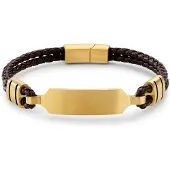 Lucleon Nomen | Brown Leather and Gold-tone ID Plate Bracelet