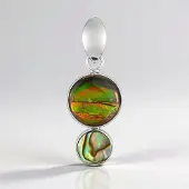 Cavill - Zilveren Hanger - 6 Karaat Ammoliet & Abalone Schelp Ronde Cabochons - 925 Sterling Zilver Gerhodineerd - Modern Design Kleurrijk Natuursteen