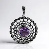Cavill - Zilveren Hanger - 925 Sterling Zilver - 3 ct Braziliaanse Amethist & 0,21 ct Roemeense Marcasiet - Vintage Paars Elegant