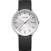 Mondaine Doppio 41mm staal leer zwart