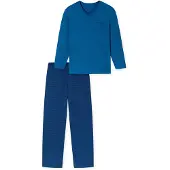 Schiesser Pyjama lang ' Comfort Essentials ' navy / royal blue/koningsblauw