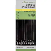 Korum Supersteel Big Fish Braided Hair Rigs 6 Barbless (8 pcs) - Maat : Haak 12 - 0.25mm