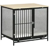 PawHut Paws hondenkooi, dierenkooi met tafelblad, hondenhok, kennel, binnen