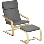HOMCOM Fauteuil met voetenbank, fauteuilset, linnenlook, massief hout, grijs+naturel
