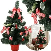Sarcia.eu KLEINE Kunstkerstboom, rood met hulst in pot, VERSIERD 60 cm