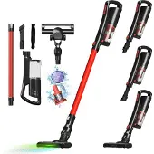 TurboTronic accustofzuiger - TT-LV8 - draadloze 2-in-1 steel- en handstofzuiger, 120 W, 11 kPa, Laser LED, 3 standen, 40 min accu, zakloos, voor parket en dierenharen Rood