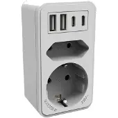 Calex adapterstekker | Type F, Type C, USB-A, USB-C | Geschikt voor Nederland | Wit