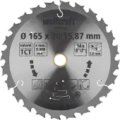 Wolfcraft - Cirkelzaagblad 165 mm - 24 Tanden - 20 / 15,87 mm boring - voor Cirkelzaag - 6344000