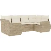 vidaXL 6-delige Loungeset met kussens poly rattan beige