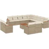 vidaXL 14-delige Loungeset met kussens poly rattan beige