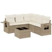 vidaXL 6-delige Loungeset met kussens poly rattan beige