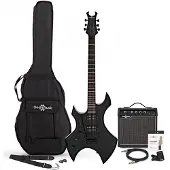 Gear4Music Harlem X Linkshandige Elektrische Gitaar + 15 W Versterkerpakket Zwart