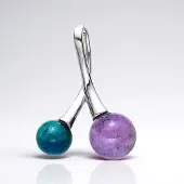 Cavill - 925 Sterling Zilver Hanger met 4,5 ct Braziliaanse Amethist & 2 ct Peruaanse Chrysocolla - Ronde Kralen - Elegant Sieraad