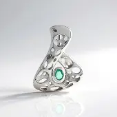 Cavill - Zilveren Hanger - 925 Sterling Zilver Geplatineerd - Russische Smaragd 0,268ct Ovaal - MONOSONO Collection - Elegant Groen Sieraad