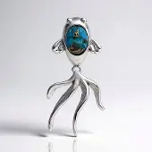 Cavill - Zilveren hanger - 925 Sterling zilver - Mohave Turkoois Mozaiek en Parelmoer 1,26 ct - Ovaal 31.5x16 mm - Maritieme Visvorm