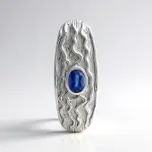 Cavill - Zilveren Hanger - 925 Sterling Zilver Geplatineerd - Nepal Kyaniet 0,946 ct Ovaal Geslepen - Elegante Blauwe Edelsteen 35x13 mm