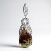 Cavill - Zilveren Hanger met 925 Sterling Zilver - Sonora Dendrieten Jaspis 5,26 ct Peervormig Cabochon - Witte Topaas 0,149 ct - Luxe Naturel Design